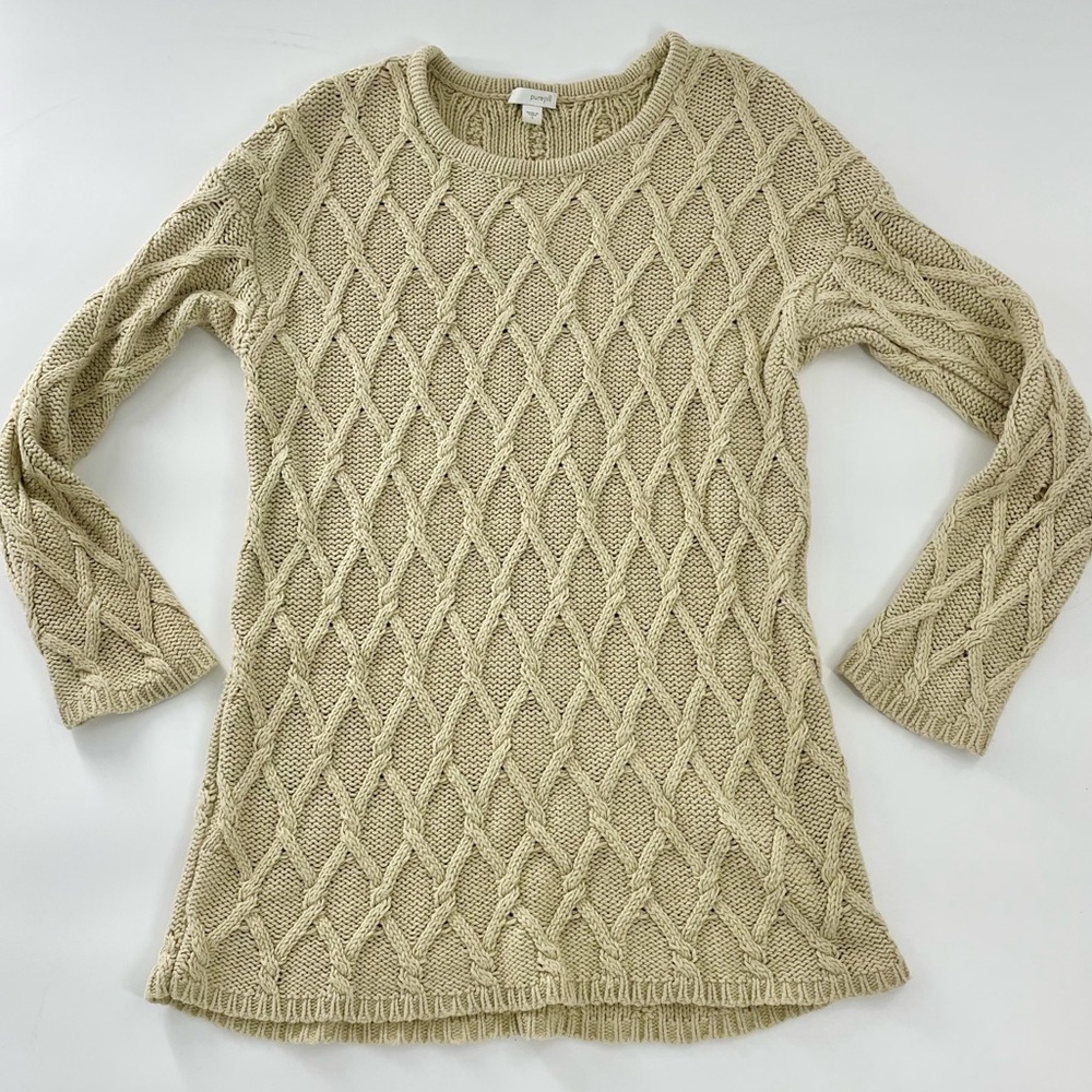 Gilmore Girls Rory Alternative Chunky Cable Knit Tan Fisherman Chunky Sweater S - Picture 2 of 14